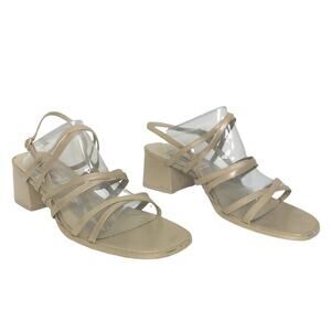 Worthington Sandal Vintage Square Toe Block Heel Strappy Leather Brushed Gold 10
